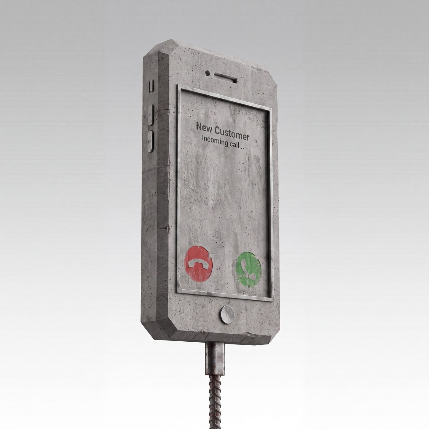 A telephone cast in concrete displaying an incoming call from a new customer